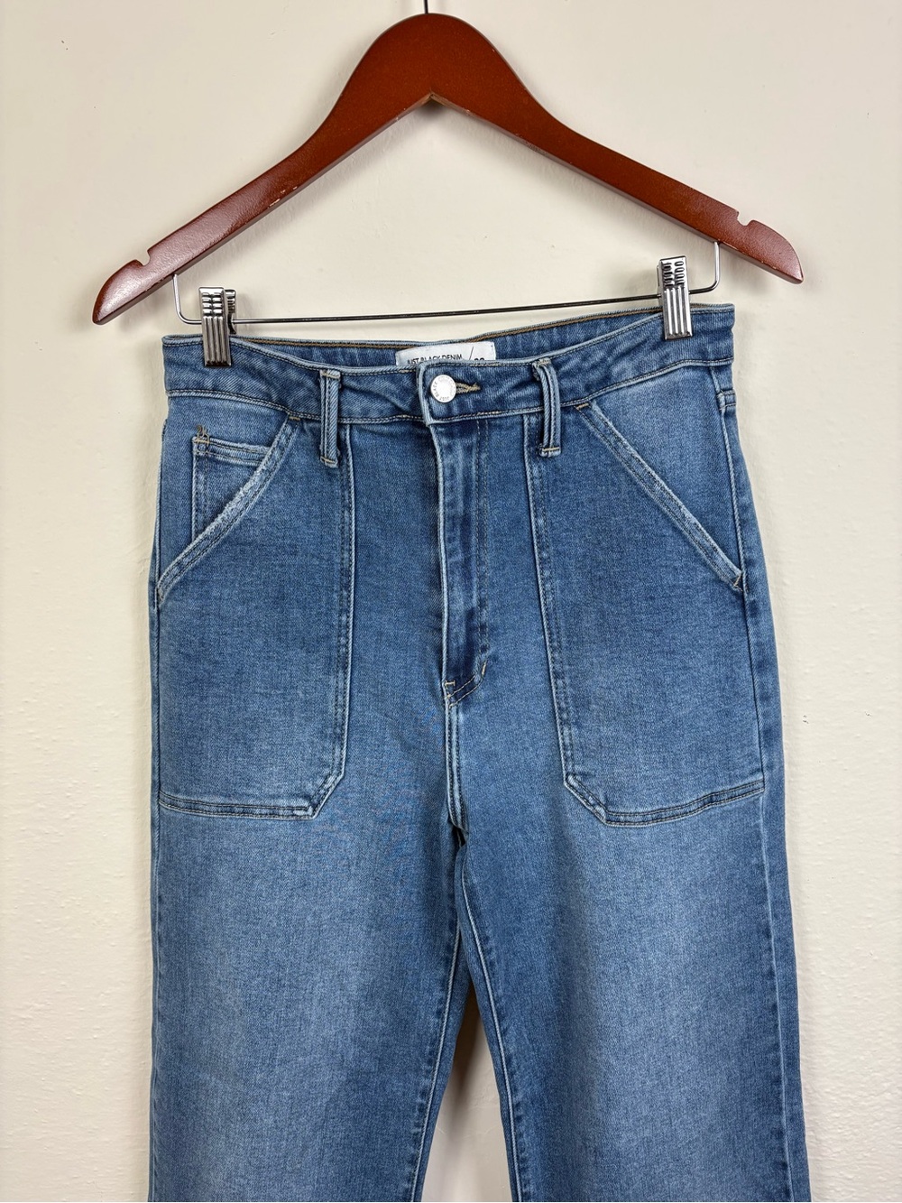 Just Black Denim 29 The Patch Pocket Wide Leg Stretch Blue Jeans High Rise - Picture 3 of 10